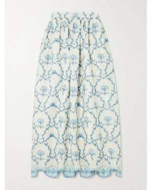 Agua Bendita Tangelo Maxirock Aus Besticktem Leinen Mit Raffung - Blau