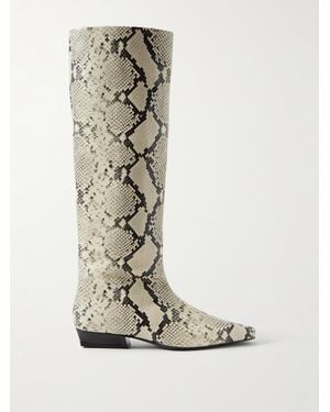 STAUD Wally Snake-Effect Leather Knee Boots - White