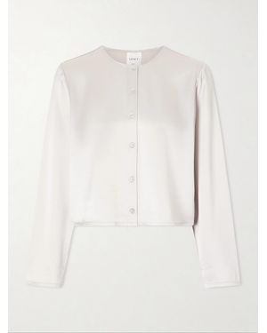 Leset Barb Cropped Satin Cardigan - White