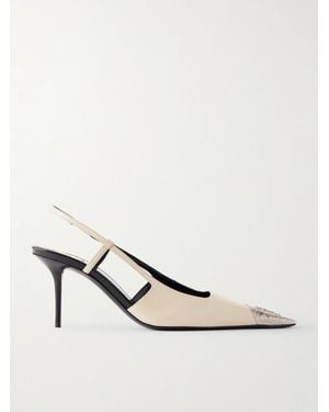 Saint Laurent Jeanne Cassandre-Embossed Leather Slingback Pumps - White
