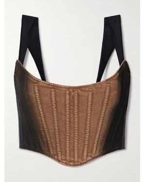 Mugler Verkürztes Bustier Aus Denim Mit Farbverlauf Und Stretch-Jersey-Besätzen - Braun