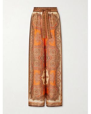 Zimmermann Mahon Printed Silk-Satin Wide-Leg Trousers - Orange