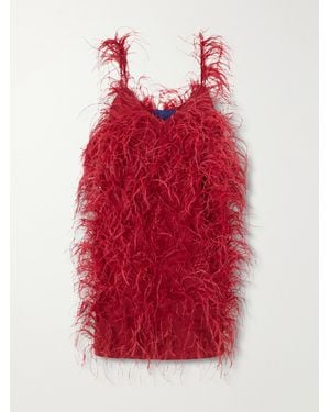 Sharon Wauchob Sara Feather-Trimmed Silk-Crepe Mini Dress - Red