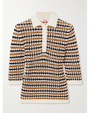 Eres Comeback Open-Knit Cotton-Blend Polo Top - Yellow