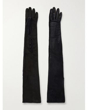 Alaïa Suede And Calf-Hair Gloves - Black