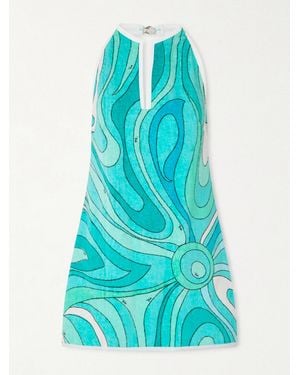 PUCCI Printed Cotton-Terry Halterneck Mini Dress - Blue