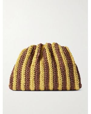 Loeffler Randall Bailey Striped Crocheted Raffia Clutch - Metallic