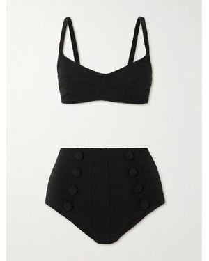 Lisa Marie Fernandez Bikini Aus Seersucker Mit Zierknöpfen - Schwarz