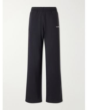 Sporty & Rich Logo-Embroidered Cotton Wide-Leg Trousers - Blue