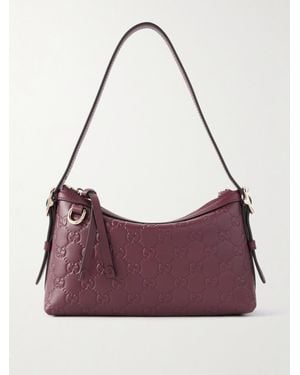 Gucci Sac Porté Épaule En Cuir Gaufré Gg Emblem - Violet