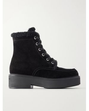 Gianvito Rossi Shearling-Trimmed Suede Ankle Boots - Black