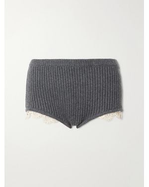 Magda Butrym Crochet-Trimmed Knitted Cashmere Shorts - Gray