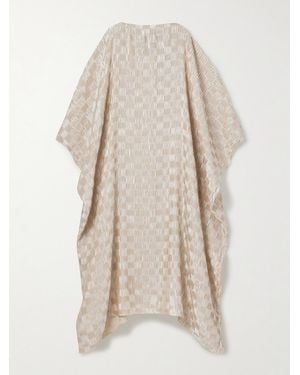 Dima Ayad Cocoon Checked Plissé-Satin Gown - Natural