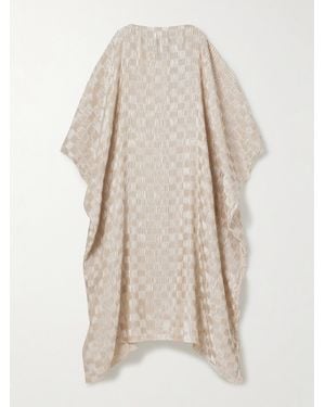 ‎Dima Ayad Cocoon Robe Aus Plissiertem Satin Mit Karomuster - Natur