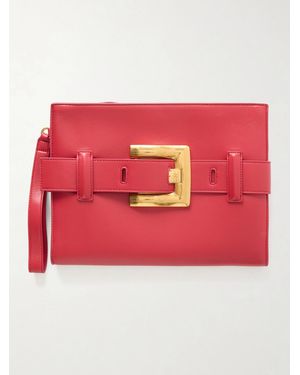 Balmain Anthem Buckled Leather Clutch - Red