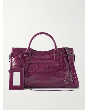 Balenciaga Le City Medium Embellished Leather Tote Bag - Purple