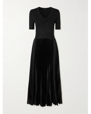 JOSEPH Domat Metallic Merino Wool-Blend And Pleated Satin Dress - Black