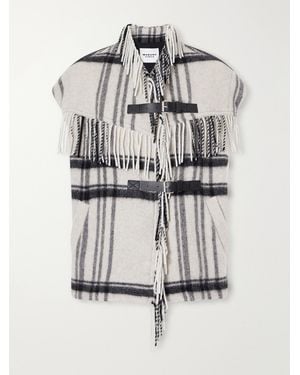Isabel Marant Ginesa Fringed Checked Brushed Wool-Blend Vest - Gray