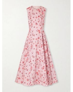 Emilia Wickstead Chelsea Pleated Floral-Print Organic Cotton-Poplin Midi Dress - Pink
