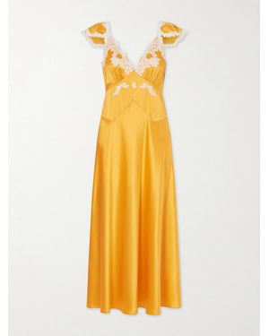 Doen Fiona Lace-Trimmed Silk-Satin Midi Dress - Metallic
