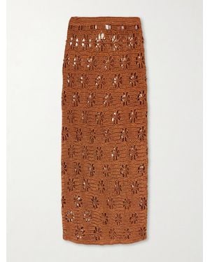Calle Del Mar Crocheted Midi Skirt - Brown