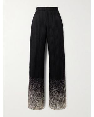 ‎Dima Ayad Metallic Plissé-Tulle Wide-Leg Trousers - Black