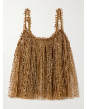 Ulla Johnson Romy Pleated Gathered Metallic Lace Camisole - Brown