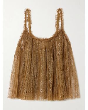 Ulla Johnson Romy Pleated Gathered Metallic Lace Camisole - Brown