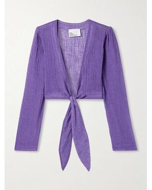Lisa Marie Fernandez Net Sustain Cropped Tie-Front Linen-Blend Gauze Blouse - Purple