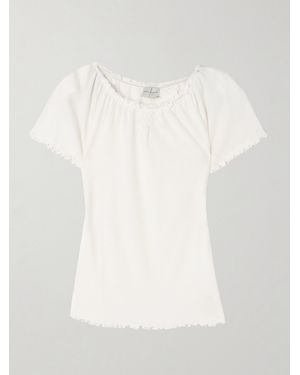 Deiji Studios Flounce Shirred Cotton And Wool-Blend Top - White