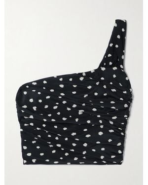 Blazé Milano Mariquita Reef One-Shoulder Gathered Printed Silk Crepe De Chine Top - Black
