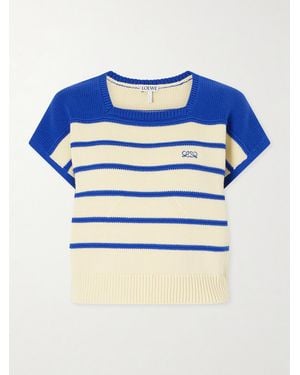 Loewe Anagram-Embroidered Striped Cotton And Wool-Blend Sweater - Blue
