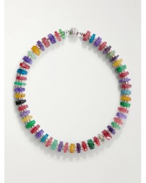 Julietta Mira Rhodium-Pleated-Stone Beaded Necklace - Metallic