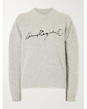 MM6 by Maison Margiela Logo-Print Cut-Out Wool-Blend Jumper - Grey