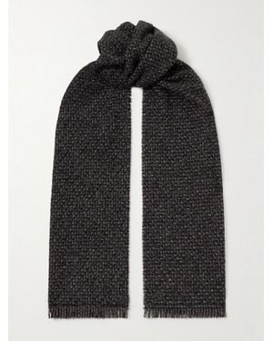 Johnstons of Elgin Fringed Checked Cashmere And Silk-Blend Scarf - Black