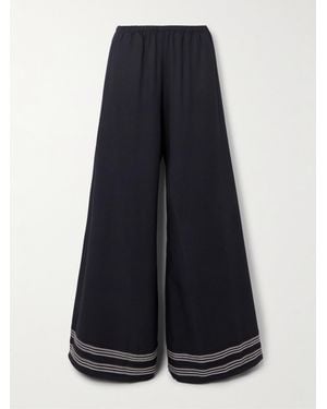 Bode Mathilde Embroidered Twill Wide-Leg Pants - Blue