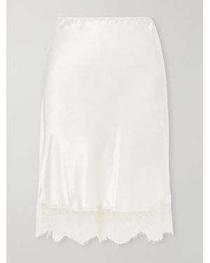 Carine Gilson Lace-Trimmed Silk-Satin Midi Skirt - White