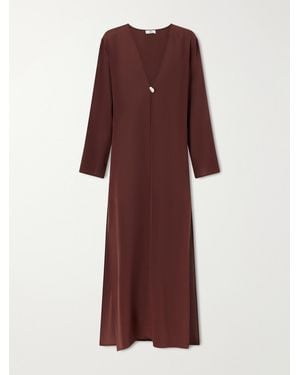 SARA CRISTINA Pearl-Embellished Silk-Chiffon Kaftan - Red