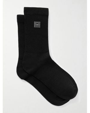 TOTEME Embroidered Ribbed Cotton-Blend Socks - Black