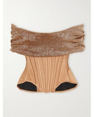 Wiederhoeft Wasp Corset Panelled Bead-Embellished Silk Top - Natural