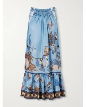 ALÉMAIS Georgie Gathered Tiered Printed Ramie Mini Dress - Blue