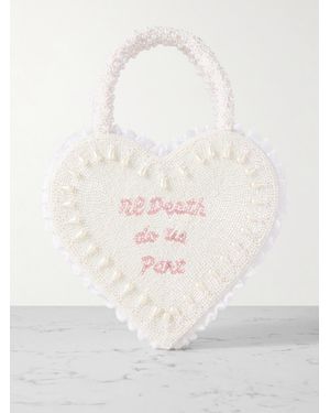 Clio Peppiatt Til Death Do Us Part Tote Aus Twill Mit Spitzenbesätzen Und Zierperlen - Weiß
