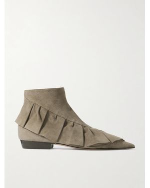 JW Anderson Ankle Boots Aus Veloursleder Mit Volant - Grau