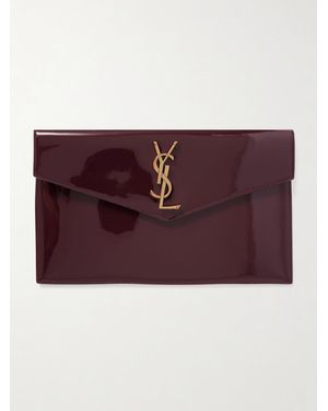 Saint Laurent Uptown Patent-Leather Pouch - Purple