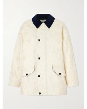 La DoubleJ Truffle Corduroy-Trimmed Floral-Jacquard Cotton-Twill Jacket - Natural