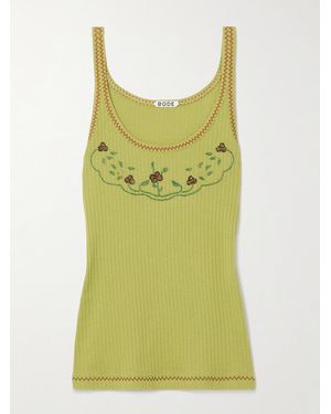Bode Dahlia Tanktop Aus Geripptem Baumwoll-Jersey Mit Zierperlen - Grün