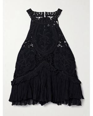 Sea Bente Ruffled Cotton Crepon-Trimmed Lace Tank - Black