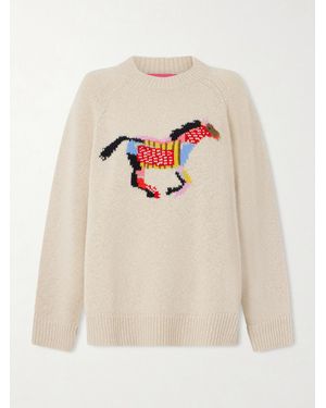 The Elder Statesman Glacier Horse Intarsia-Knit Cashmere Jumper - White
