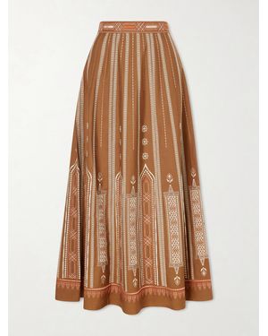 Emporio Sirenuse Camille Embroidered Cotton-Blend Midi Skirt - Brown