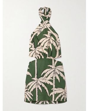 Johanna Ortiz Heart Pirate Cutout Printed Voile Halterneck Mini Dress - Green